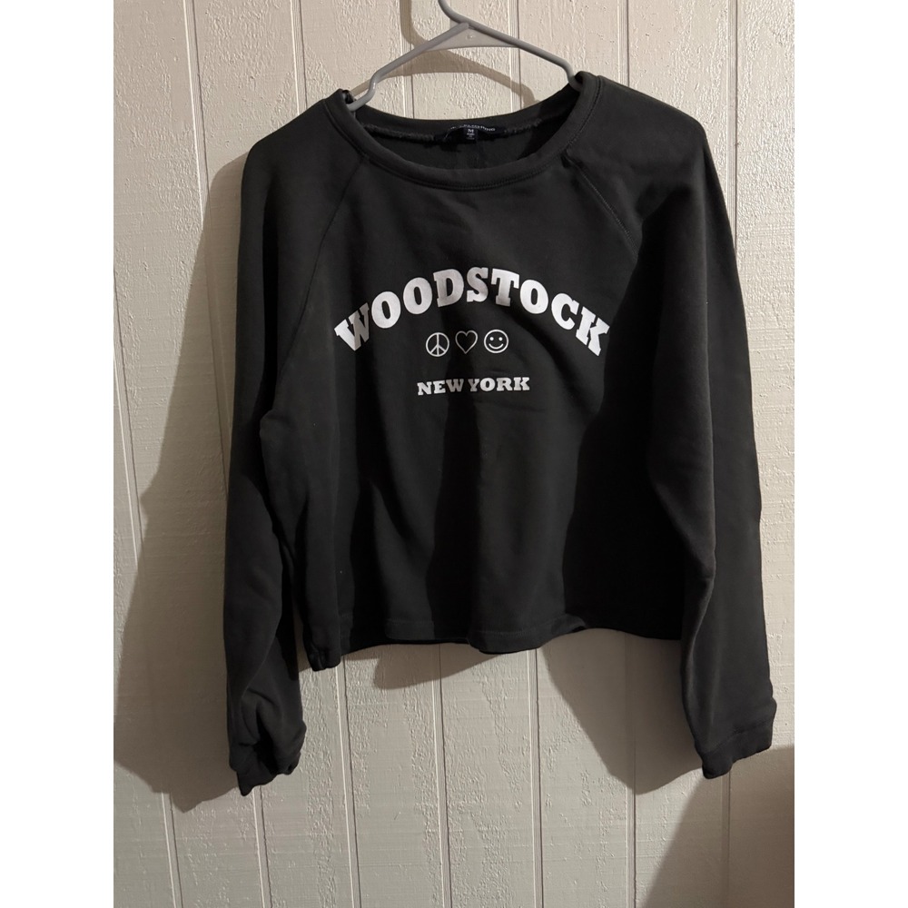 One Clothing Woodstock New York Graphic Cropped Sweatshirt Black Gray M
